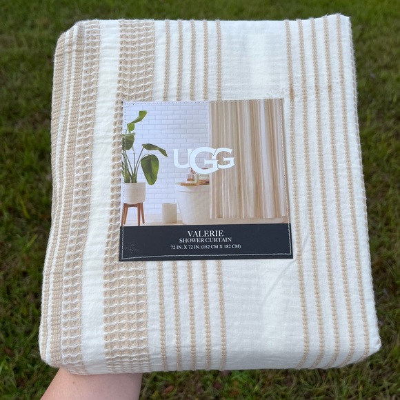 NWT UGG Shower Curtain 72 x 72 inches Tan and Cream Stripe - Picture 1 of 4